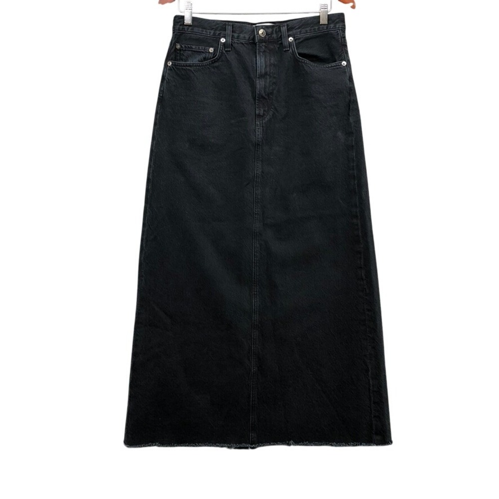 AGOLDE Hilla Skirt Women 27 4 Black Denim Maxi Organic Cotton Raw Hem A9111-1139